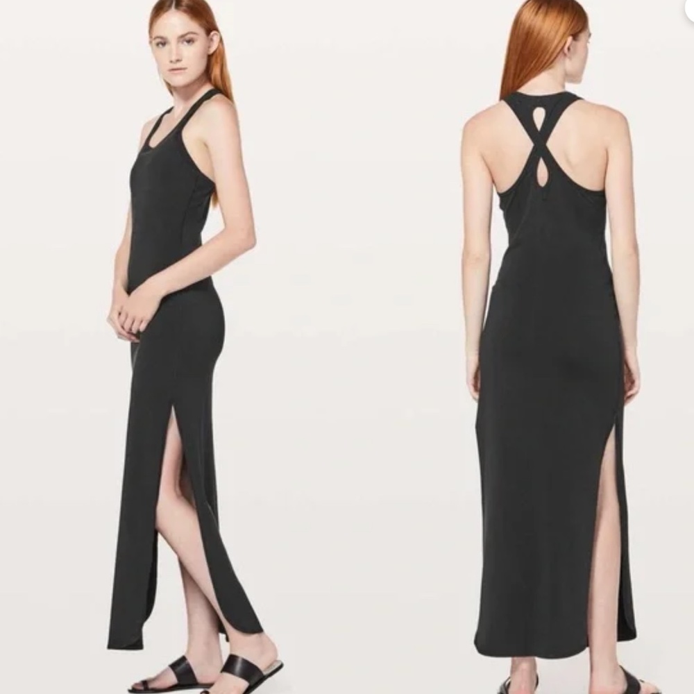 Lululemon Black Maxi Dress Restore & Revitalize Slits Sleeveless